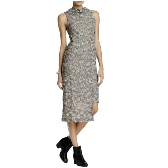Free People Midi Dress Cora Jacquard Sheath Tweed Step Hemline - Picture 10 of 10